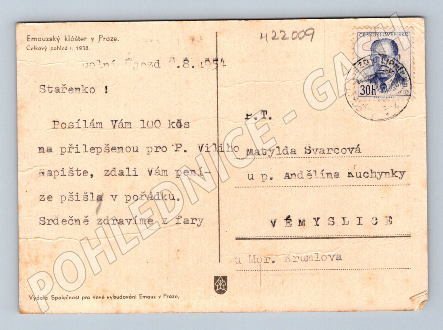 Pohlednice Praha Emauzský klášter most Vltava 1938 (M22009)