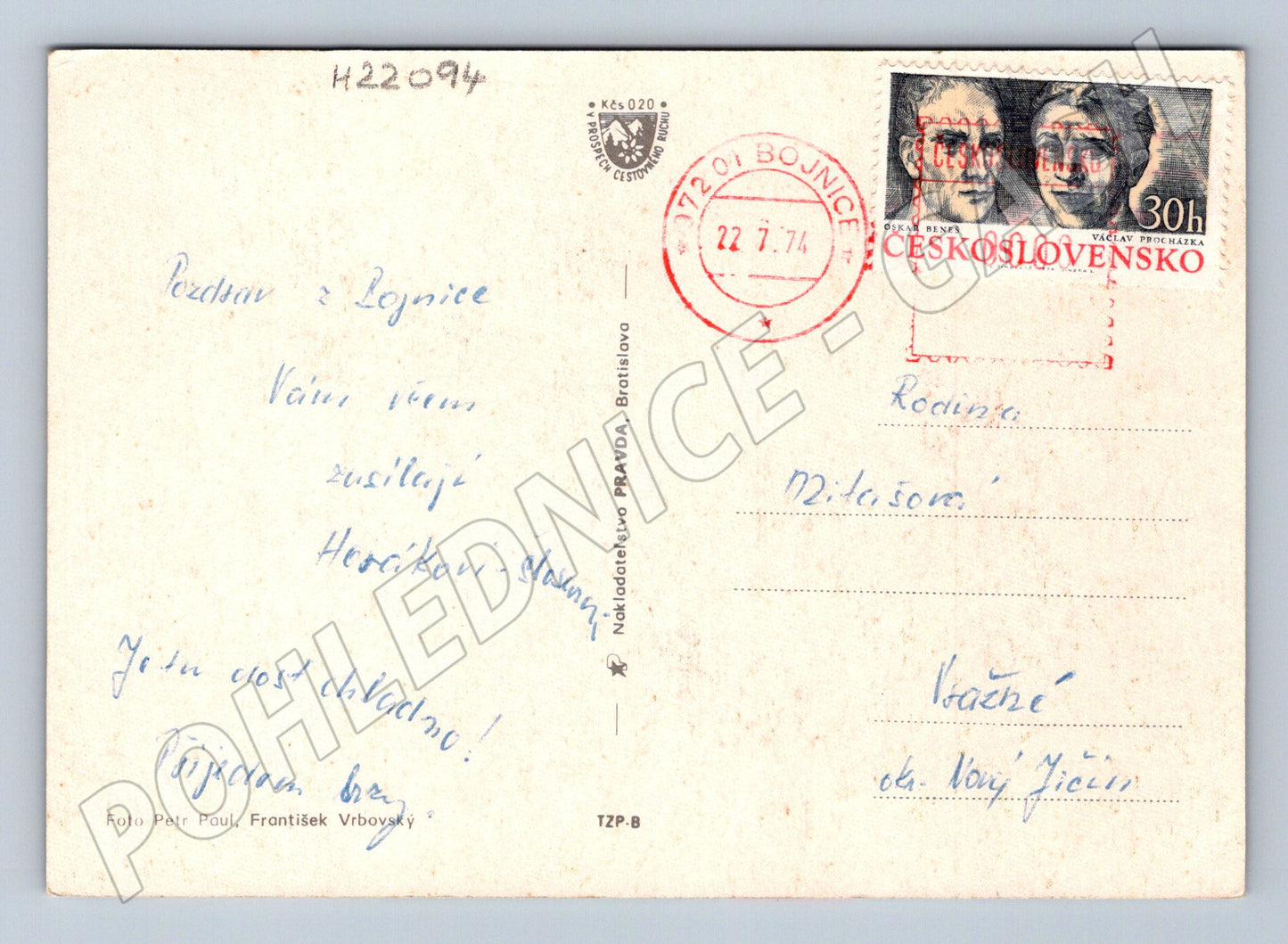 Pohlednice Slovensko Bojnice zámek a město 1974 (M22094)