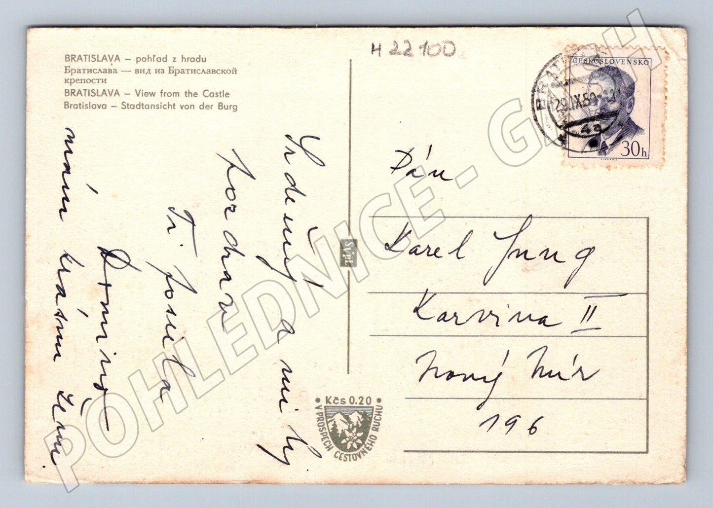 Pohlednice Slovensko Bratislava pohled z hradu 1959 (M22100)