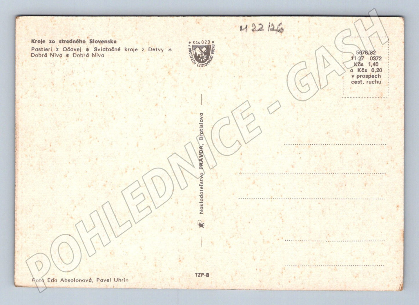 Pohlednice Slovensko Kroje Střední Slovensko 1982 (M22126)