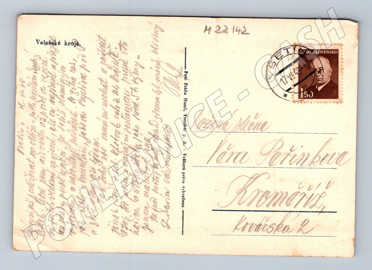 Pohlednice žena v kroji Valašské kroje 1948 (M22142)