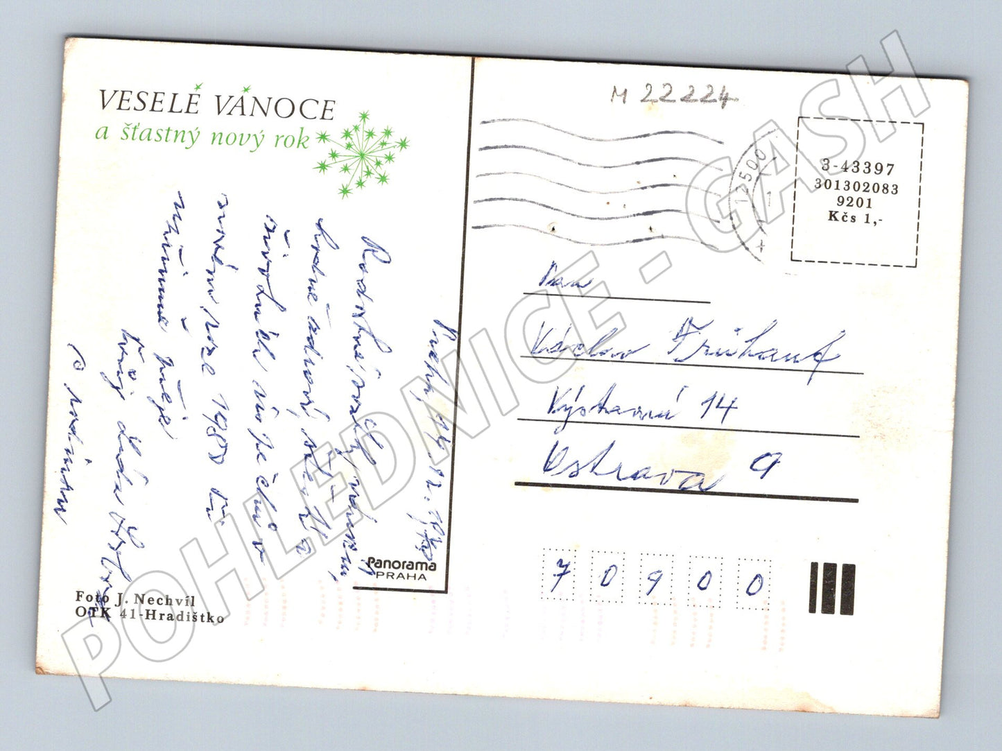 Pohlednice Vánoce jablka jehličí 1980 (M22224)