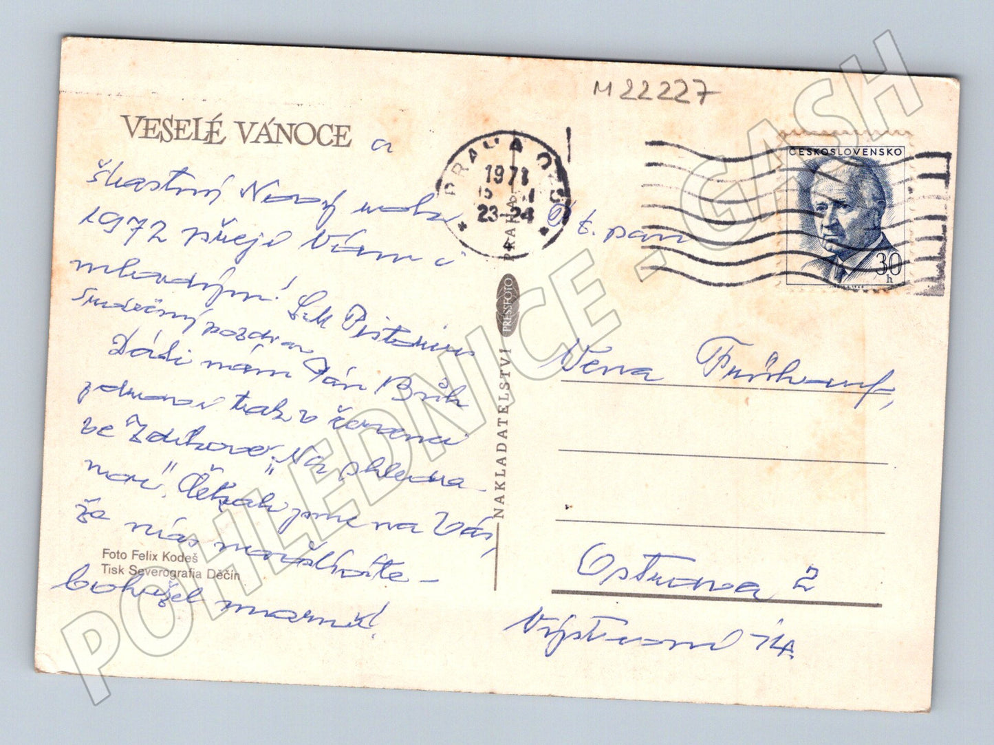 Pohlednice vánoční svíčky a stromeček 1978 (M22227)