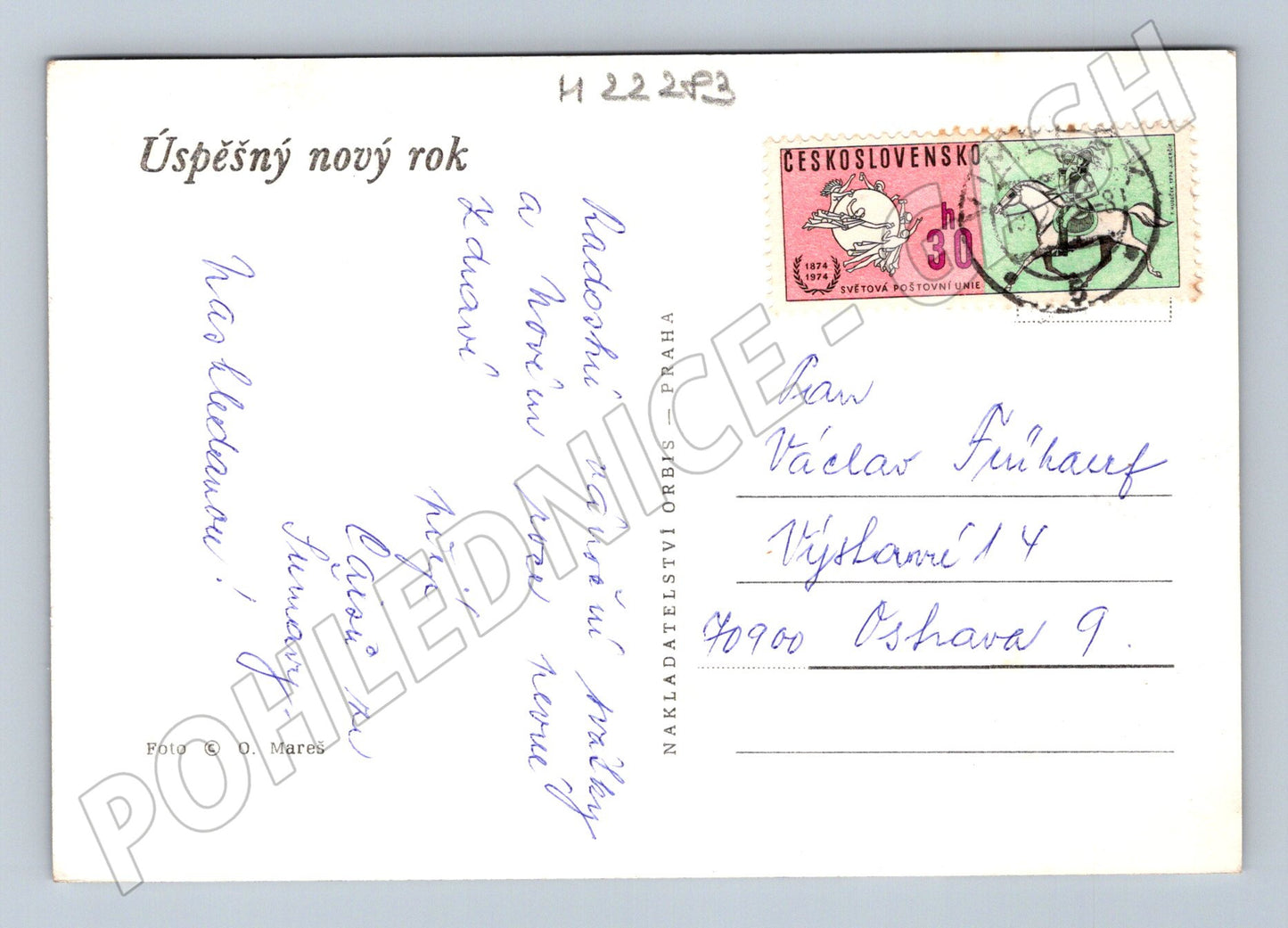 Pohlednice Novoroční zátiší ovoce jmelí cca 1974 (M22283)