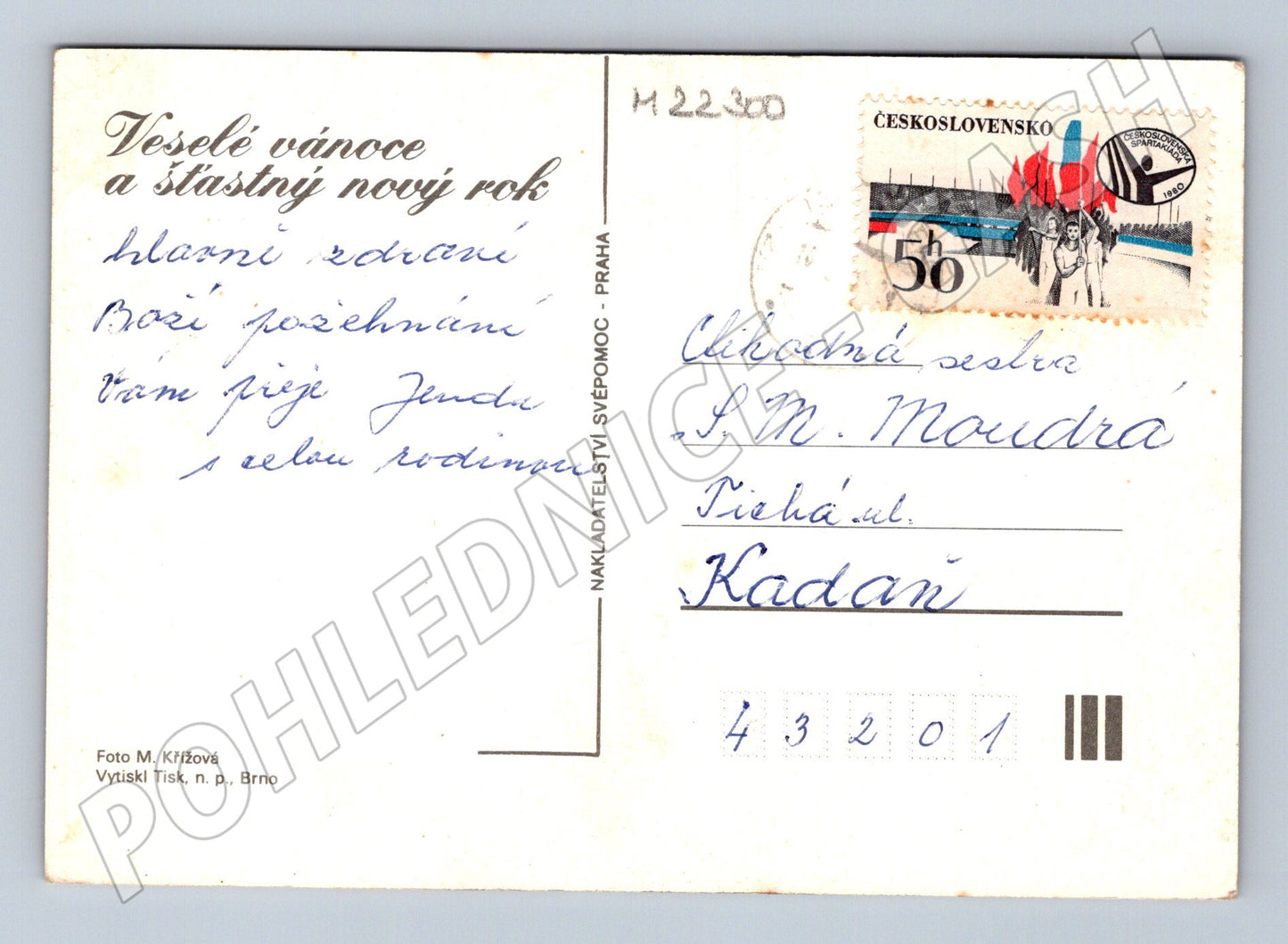 Pohlednice Vánoční jablka mísa 1980 (M22300)