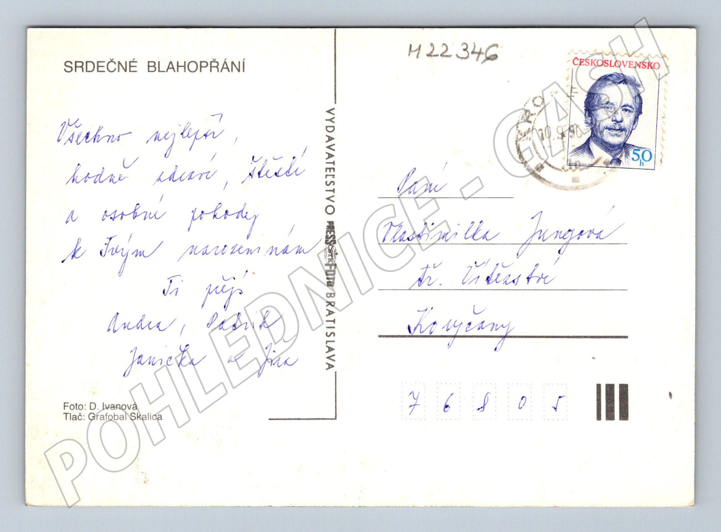 Pohlednice Slovensko žluté růže 1990 (M22346)