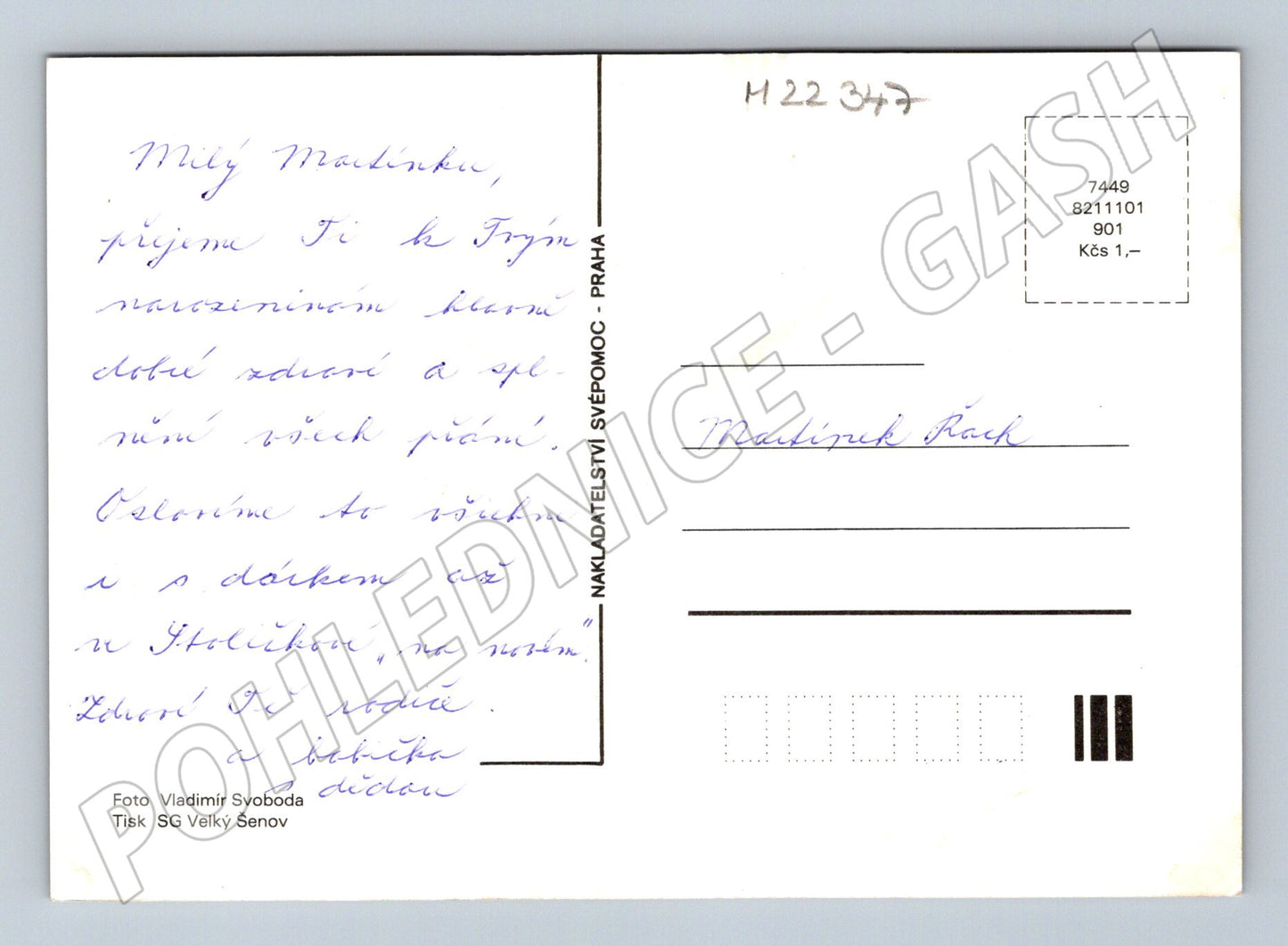 Pohlednice kytice lučních květin ve váze (M22347)