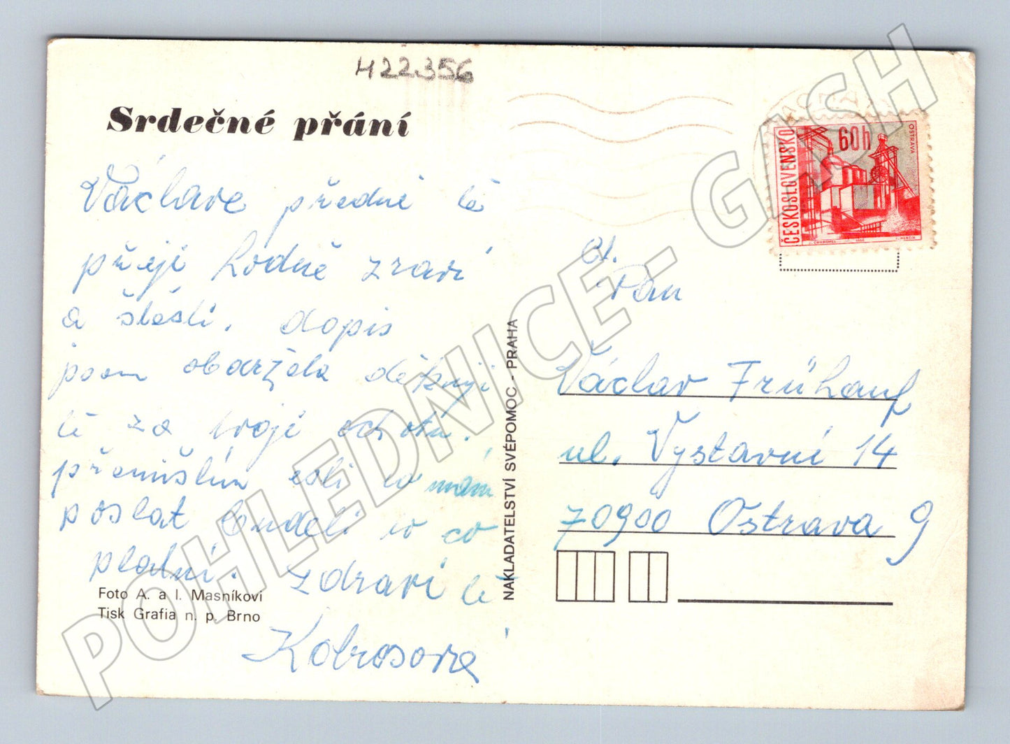 Pohlednice Kytice růží ve váze (M22356)