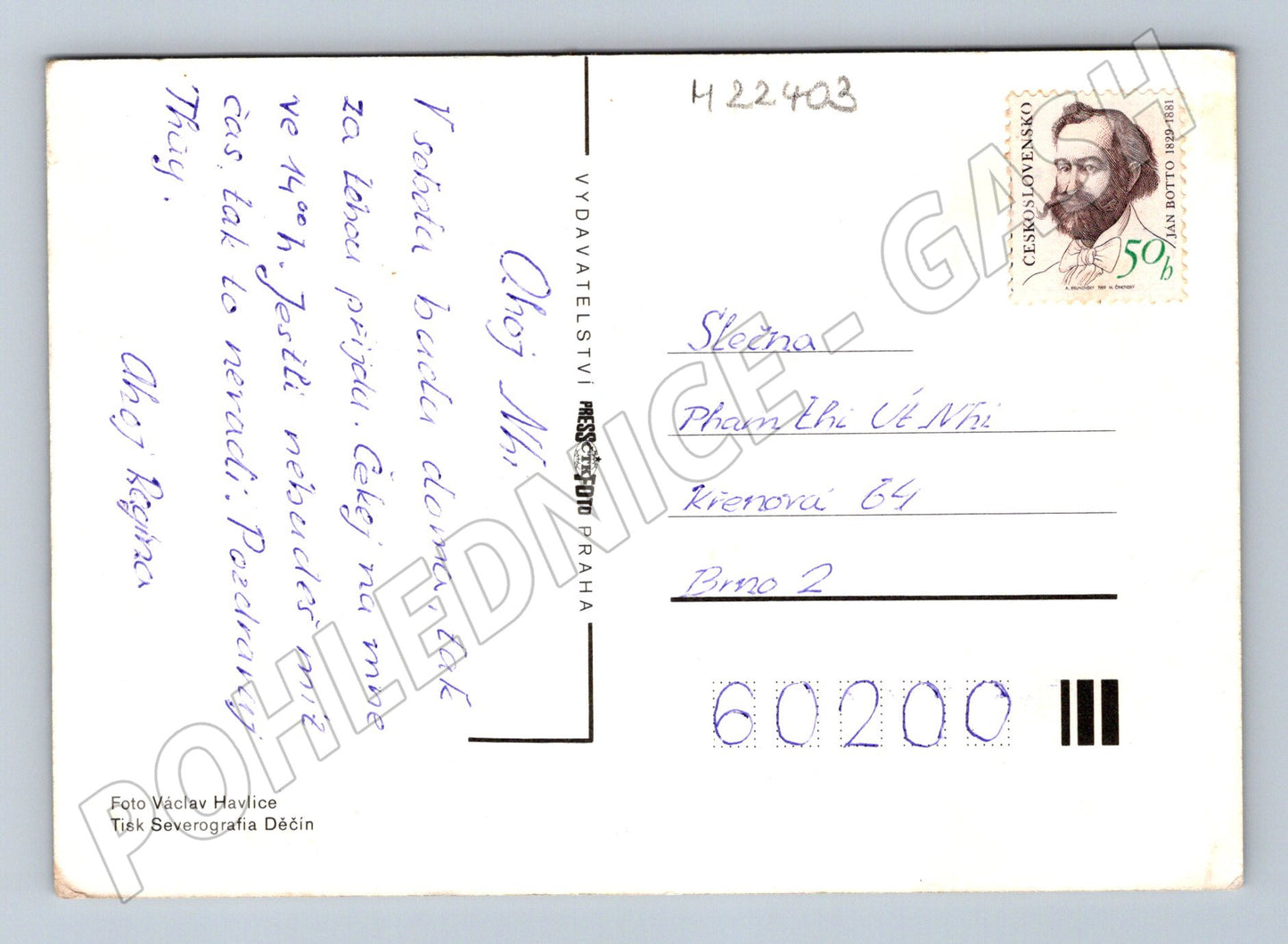 Pohlednice žlutá růže s razítkem Brno (M22403)