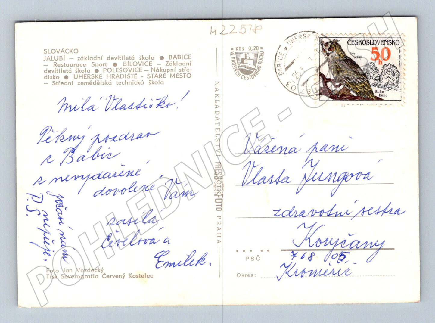 Pohlednice Slovácko obce Jalubí Babice Polešovice 1975 (M22518)