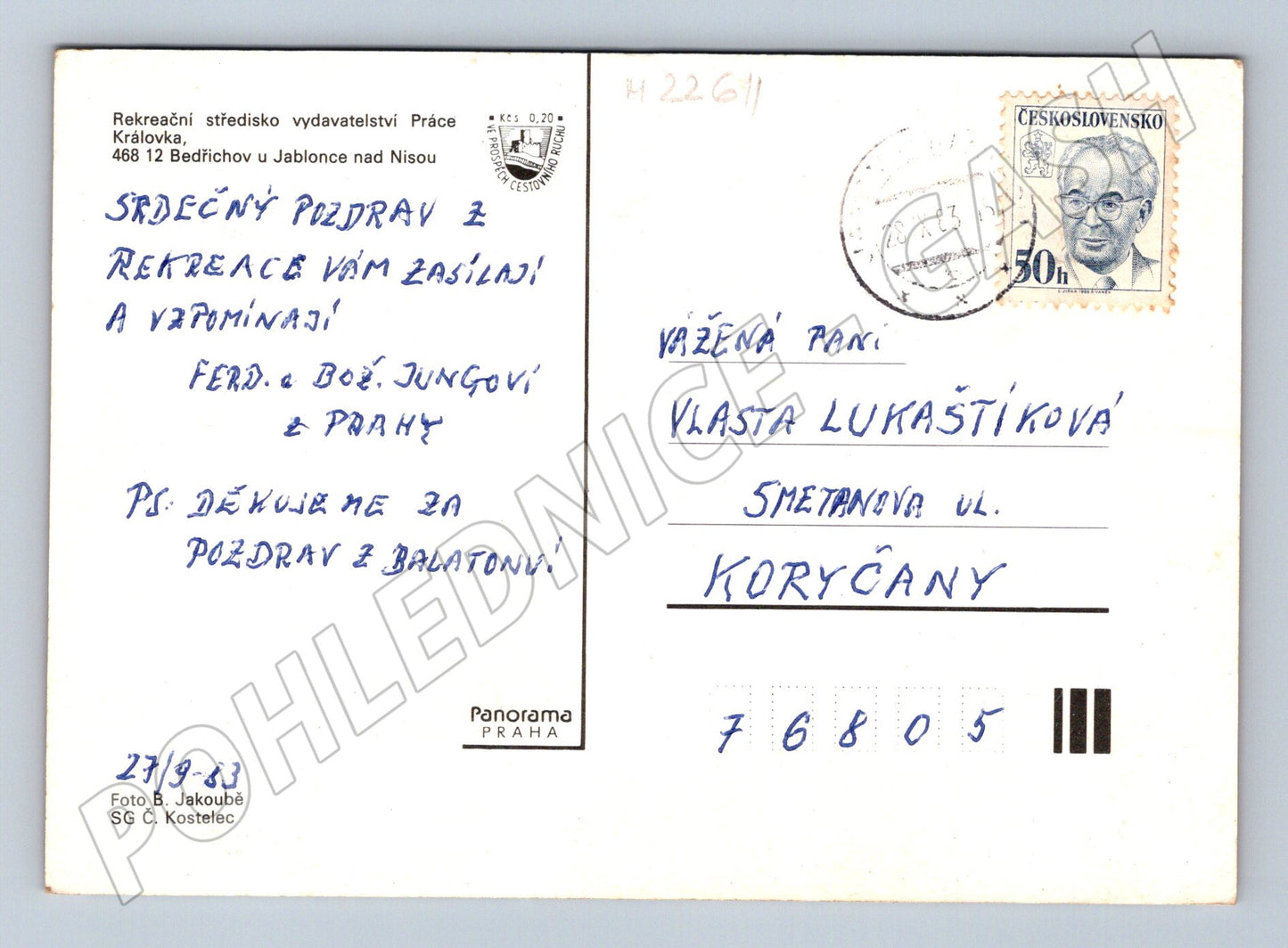 Pohlednice Královka Jizerské hory interiér restaurace 1983 (M22611)