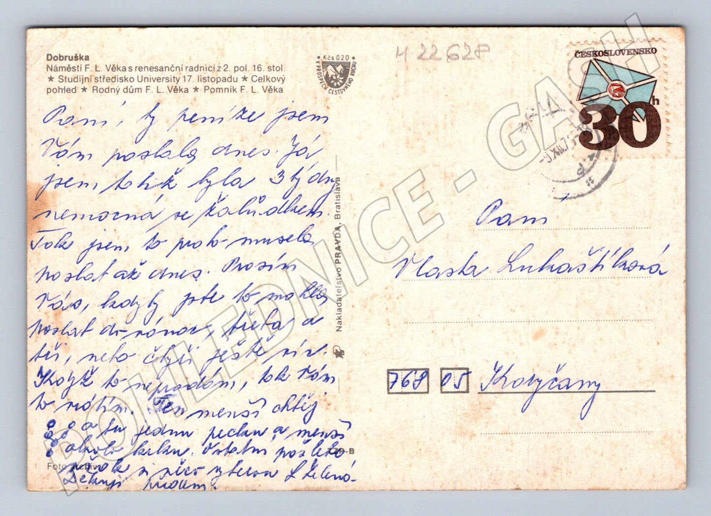 Pohlednice Dobruška náměstí radnice socha (M22628)