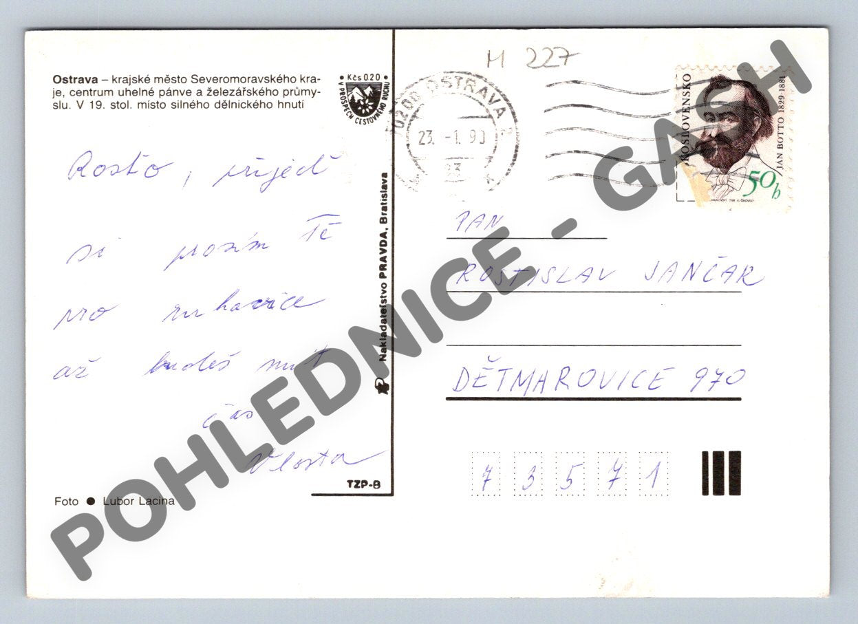 Pohlednice Ostrava – vícezáběrová pohlednice, 1991 (M227)