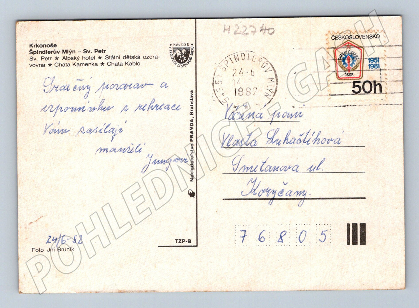 Pohlednice Špindlerův Mlýn Sv. Petr Krkonoše 1982 (M22740)