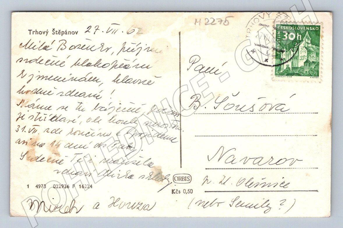 Pohlednice Trhový Štěpánov PP ČSR 1962 (M2275)