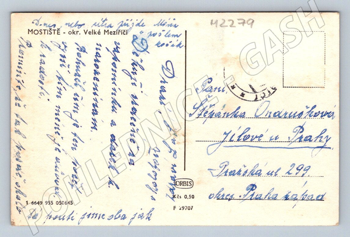 Pohlednice Mostiště u Velkého Meziříčí Orbis (M2279)