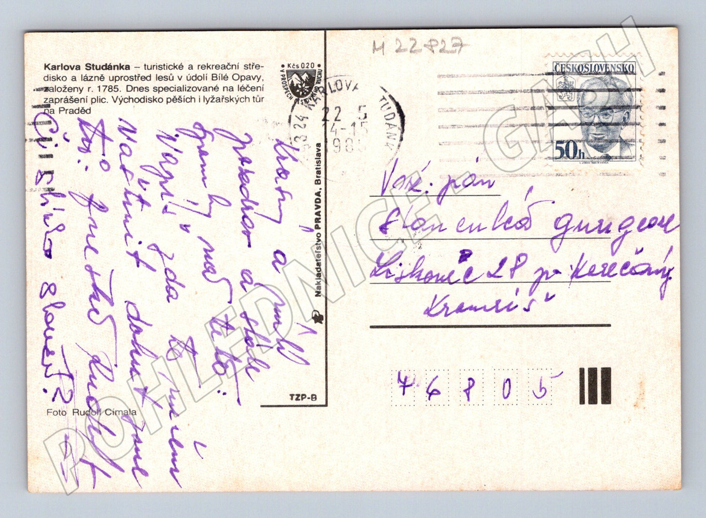 Pohlednice Karlova Studánka koláž budovy 1989 (M22827)