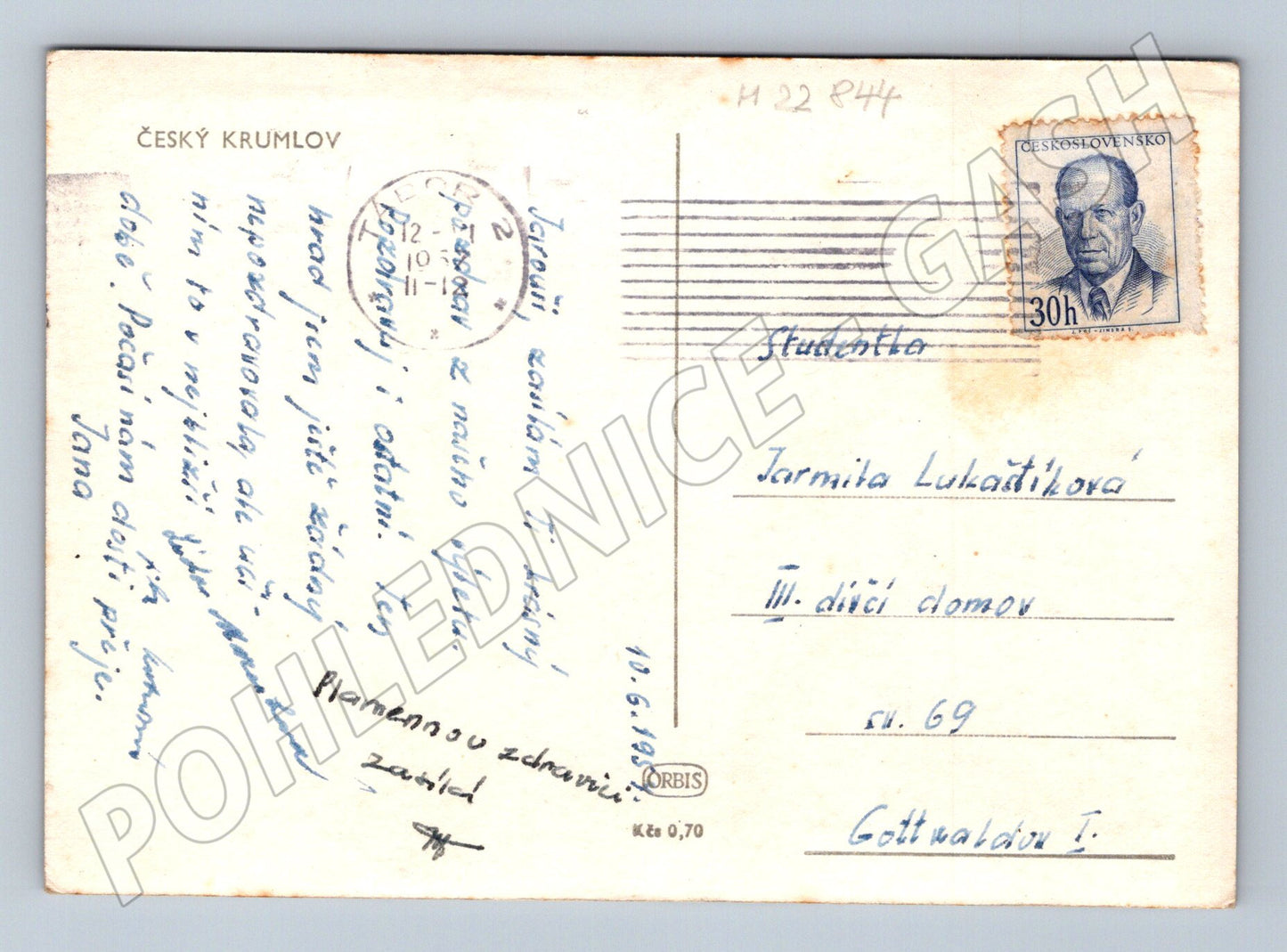 Pohlednice Český Krumlov hrad a zámek Vltava 1955 (M22844)
