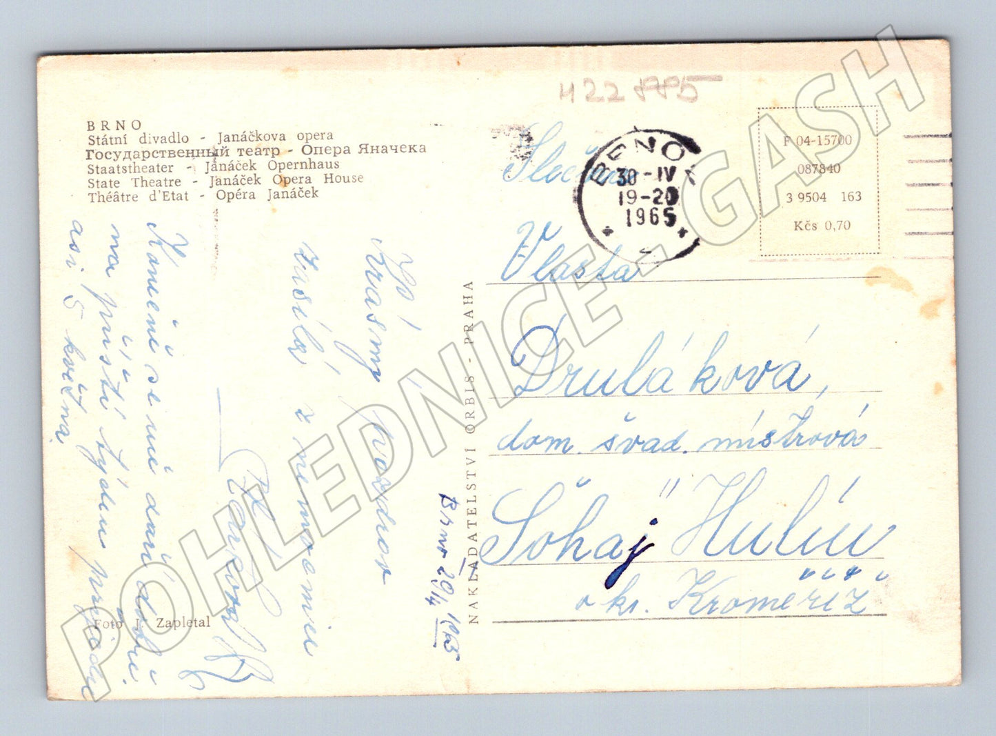 Pohlednice Brno náměstí s tramvají a divadlem 1965 (M22885)