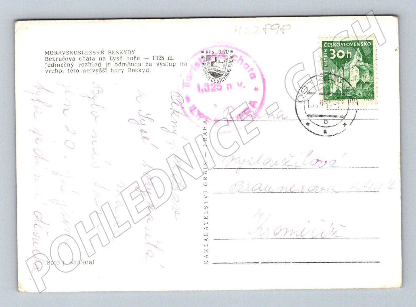 Pohlednice Bezručova chata Lysá hora Beskydy 1947 (M22898)