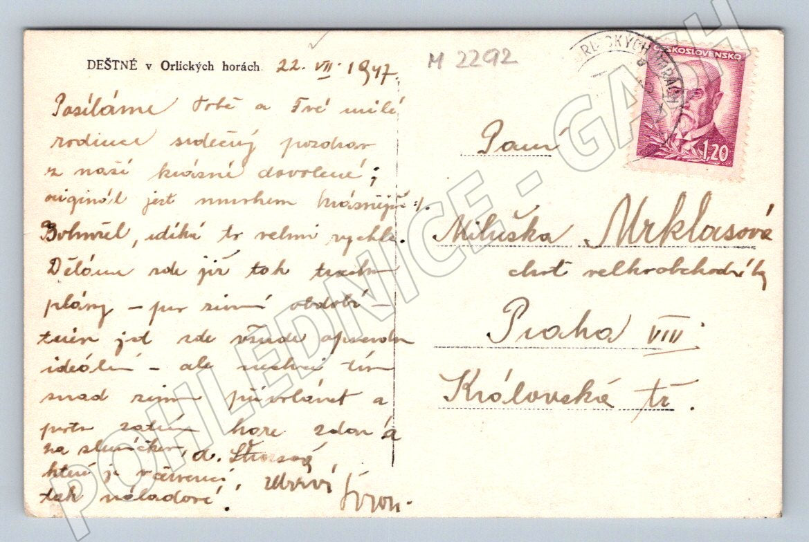 Pohlednice Deštné v Orlických horách 1947 (M2292)