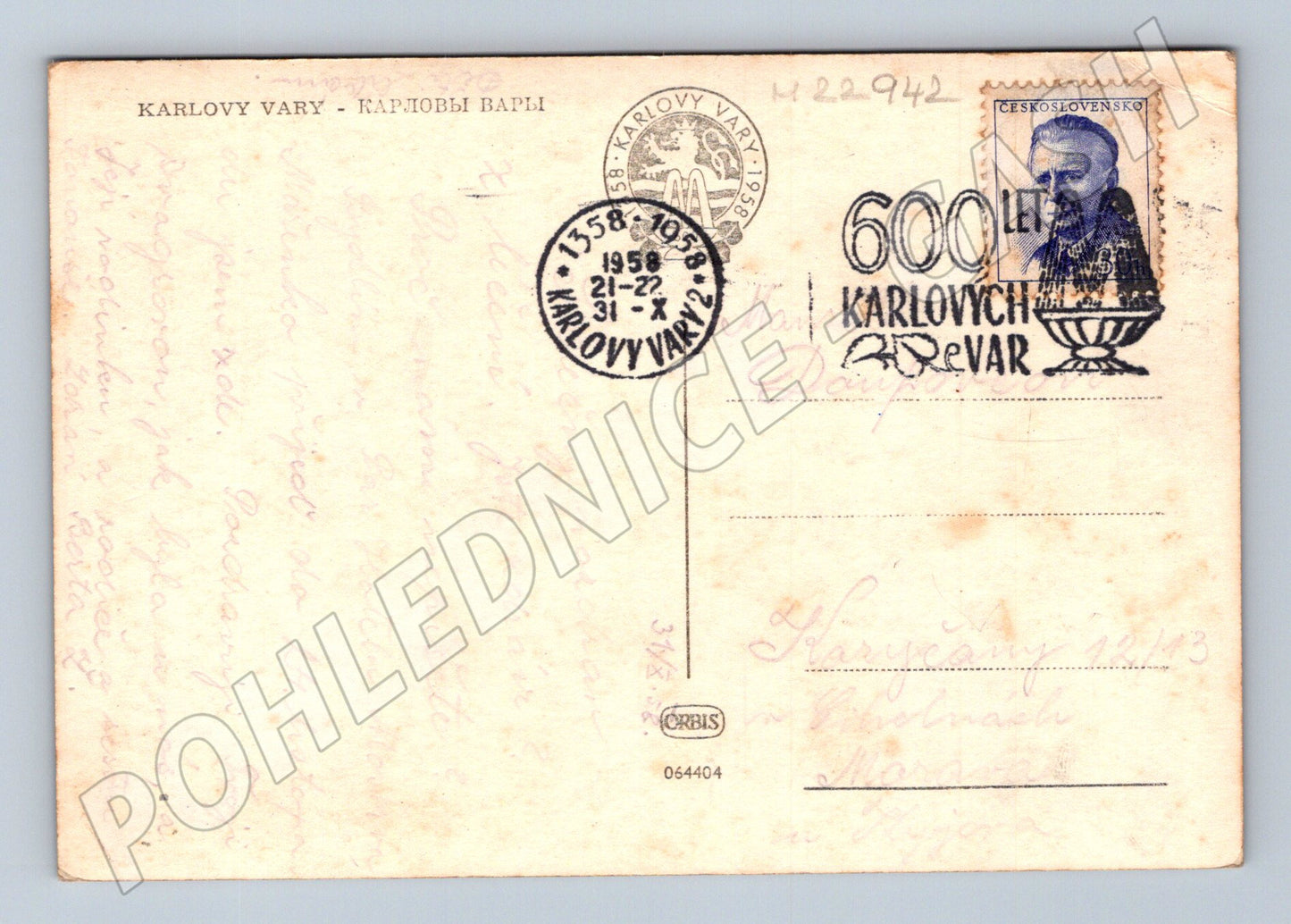 Pohlednice Karlovy Vary celkový pohled 1958 (M22942)