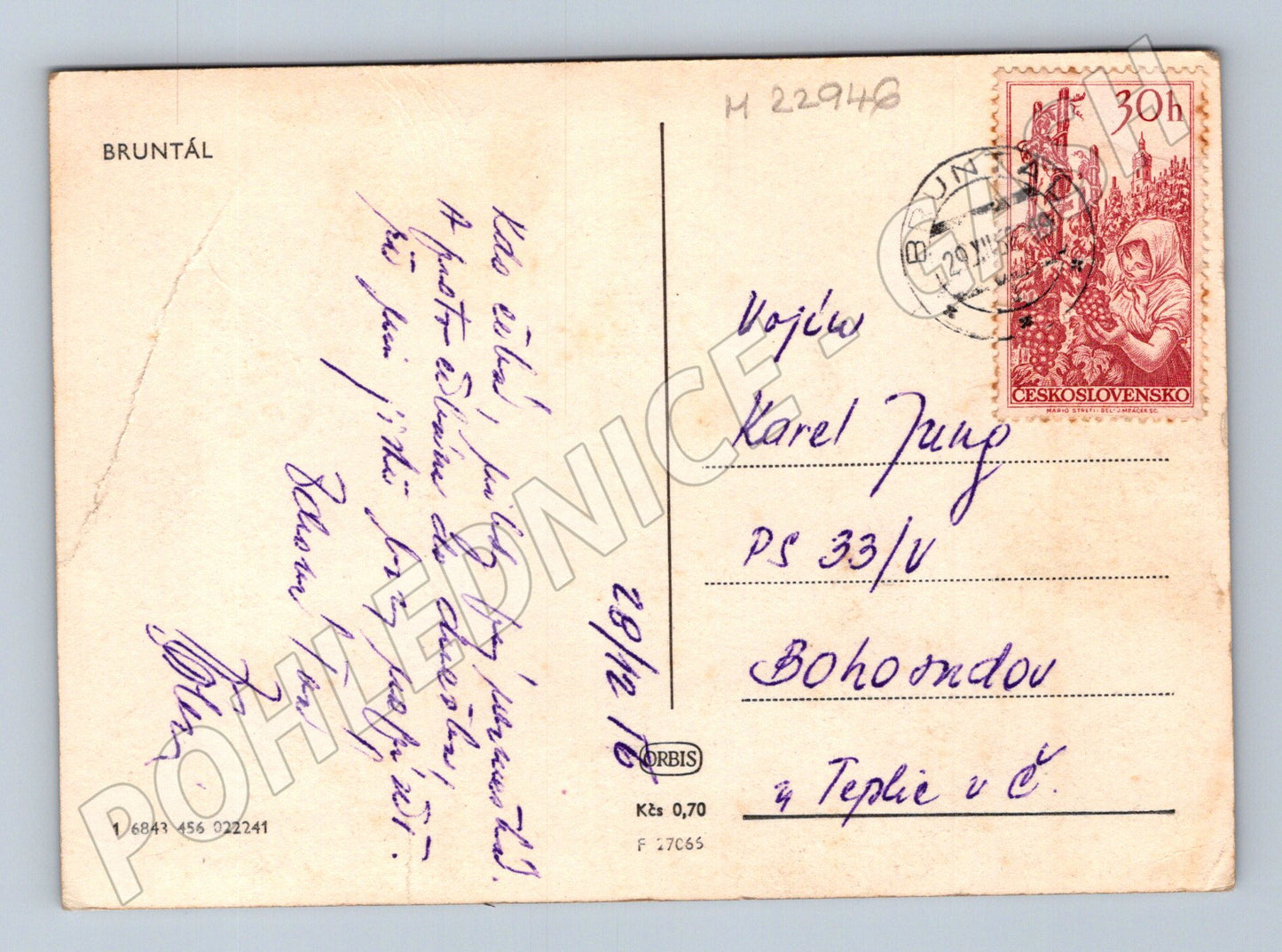 Pohlednice Bruntál panorama města 1948 (M22946)