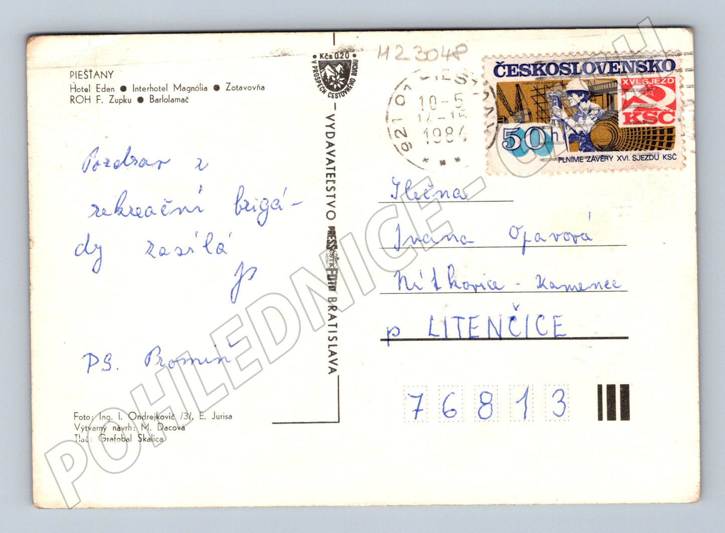 Pohlednice Slovensko Piešťany hotely 1984 (M23048)