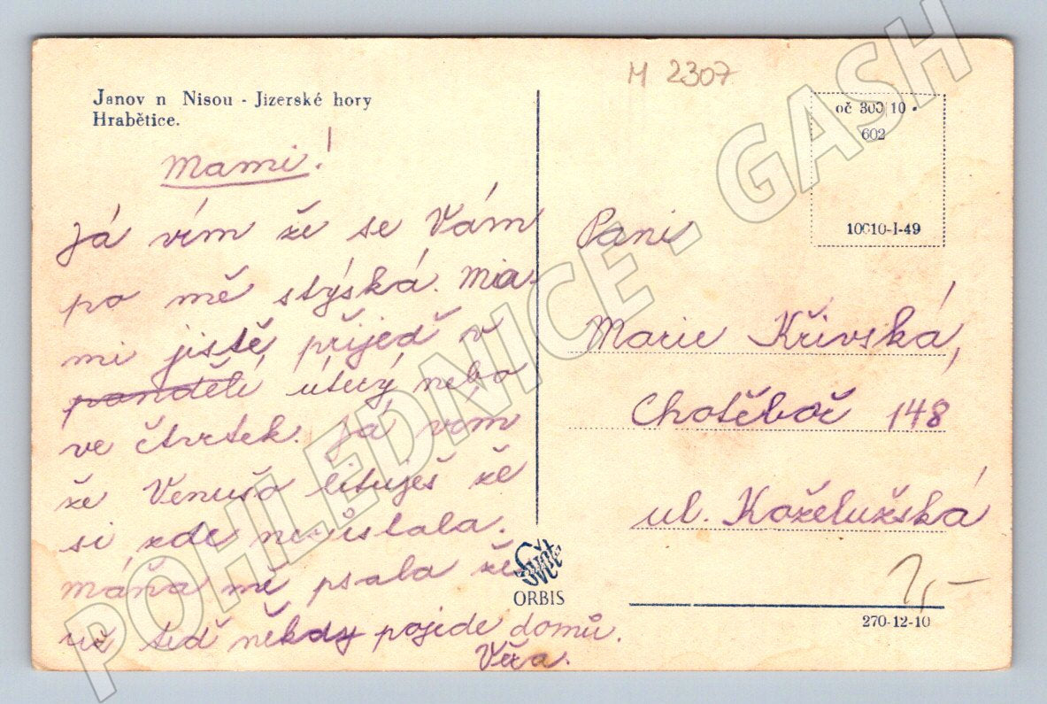 Pohlednice Hrabětice Jizerské hory Janov nad Nisou (M2307)