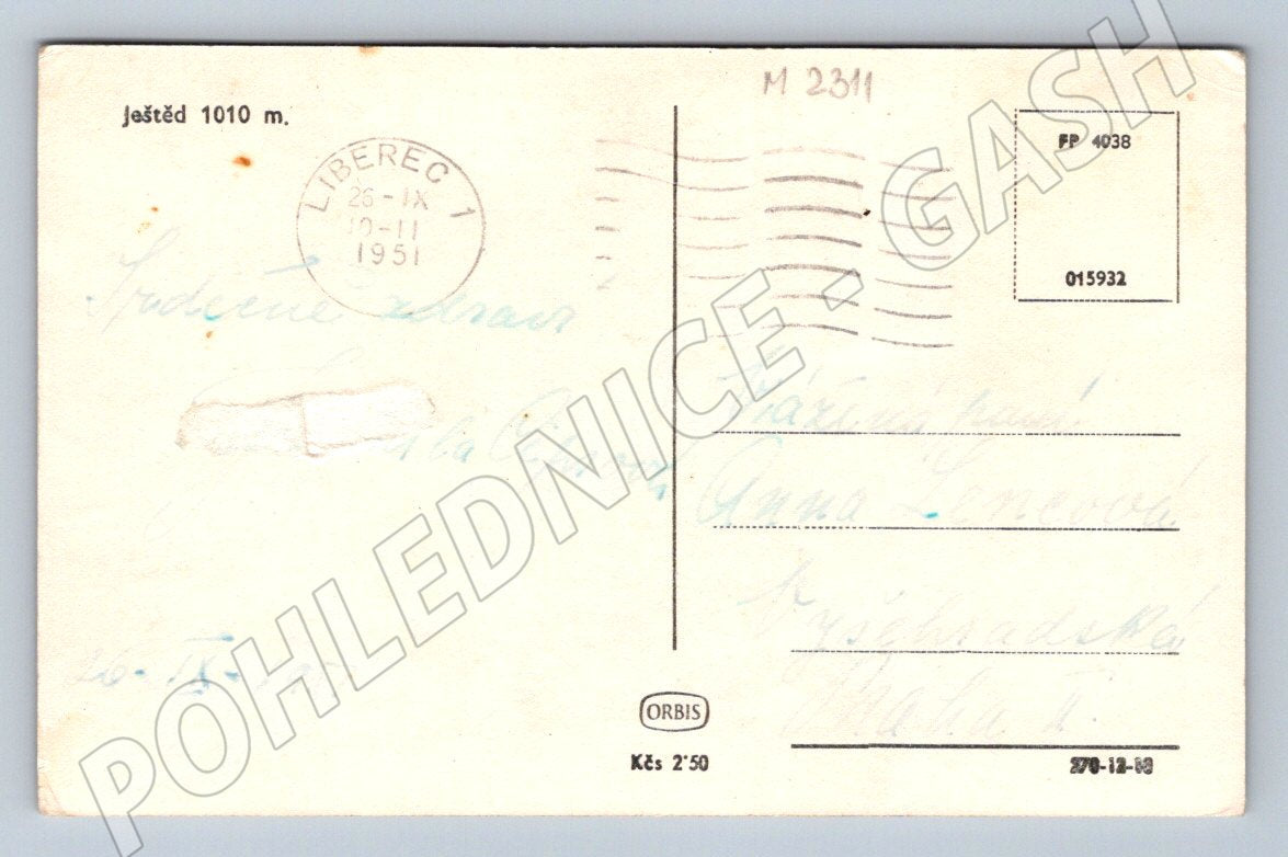 Pohlednice Ještěd u Liberce Orbis 1951 (M2311)