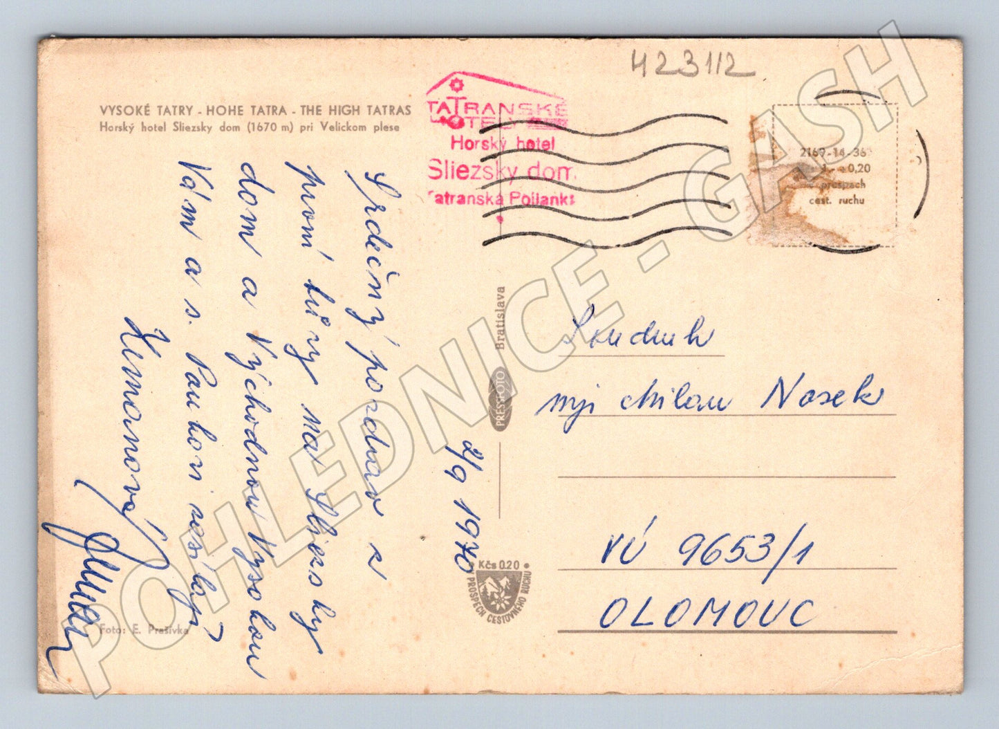 Pohlednice Slovensko Vysoké Tatry Sliezsky dom 1980 (M23112)