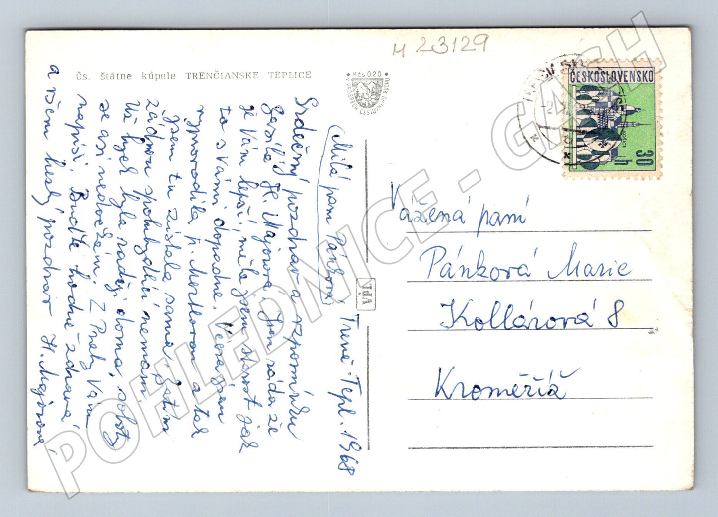 Slovensko Trenčianske Teplice město s kostelem 1968 (M23129)