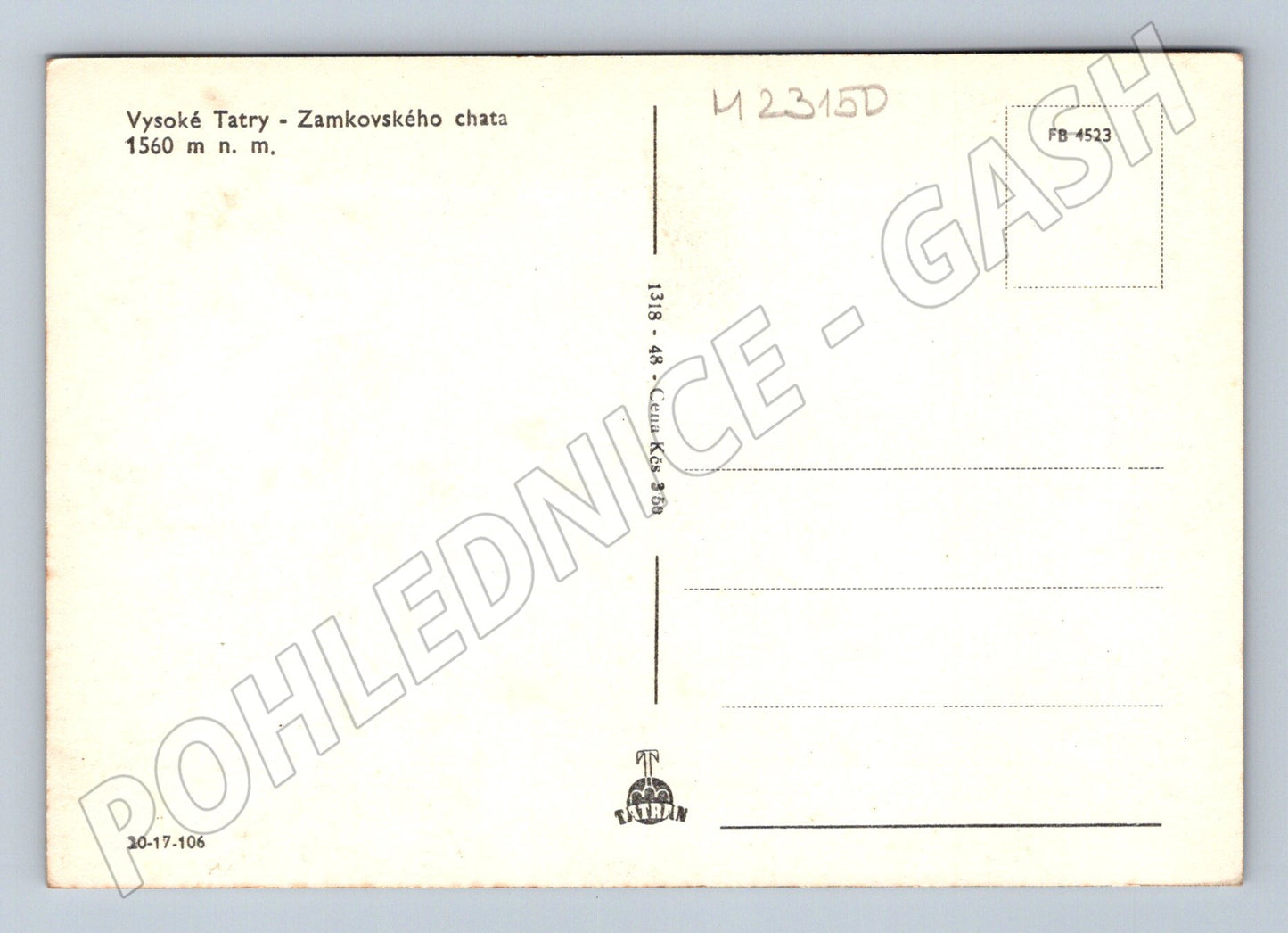 Pohlednice Slovensko Vysoké Tatry Zamkovského chata 1948 (M23150)
