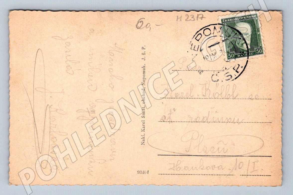 Postcard Nepomuk Zelená Hora 1941 (M2317)