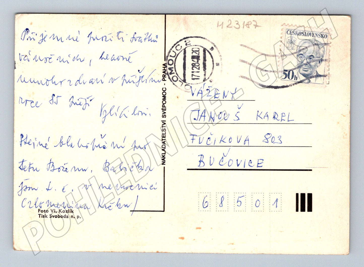Pohlednice Vánoční motiv cukroví 1982 (M23187)