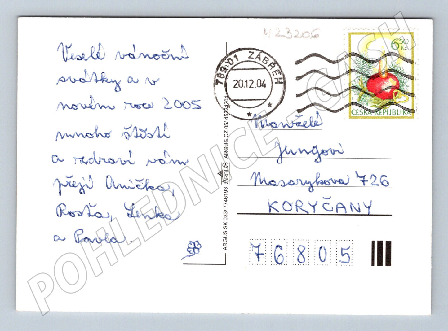 Pohlednice vánoční zimní krajina kostel 2004 (M23206)