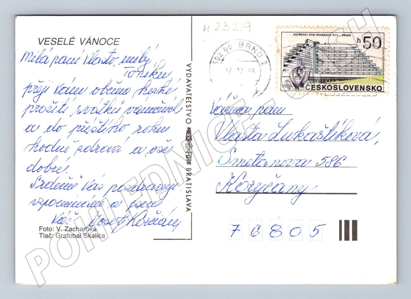 Pohlednice Vánoční zátiší s jablky a svíčkou 1998 (M23219)