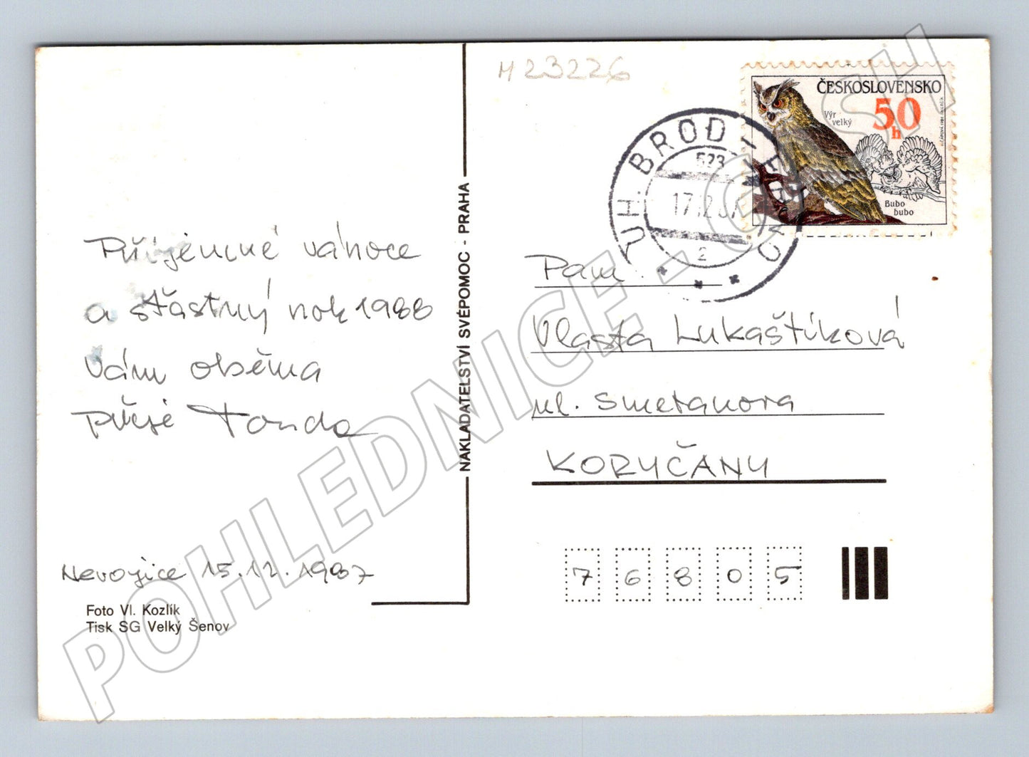 Pohlednice vánoční motiv svíčka a jablka 1988 (M23226)