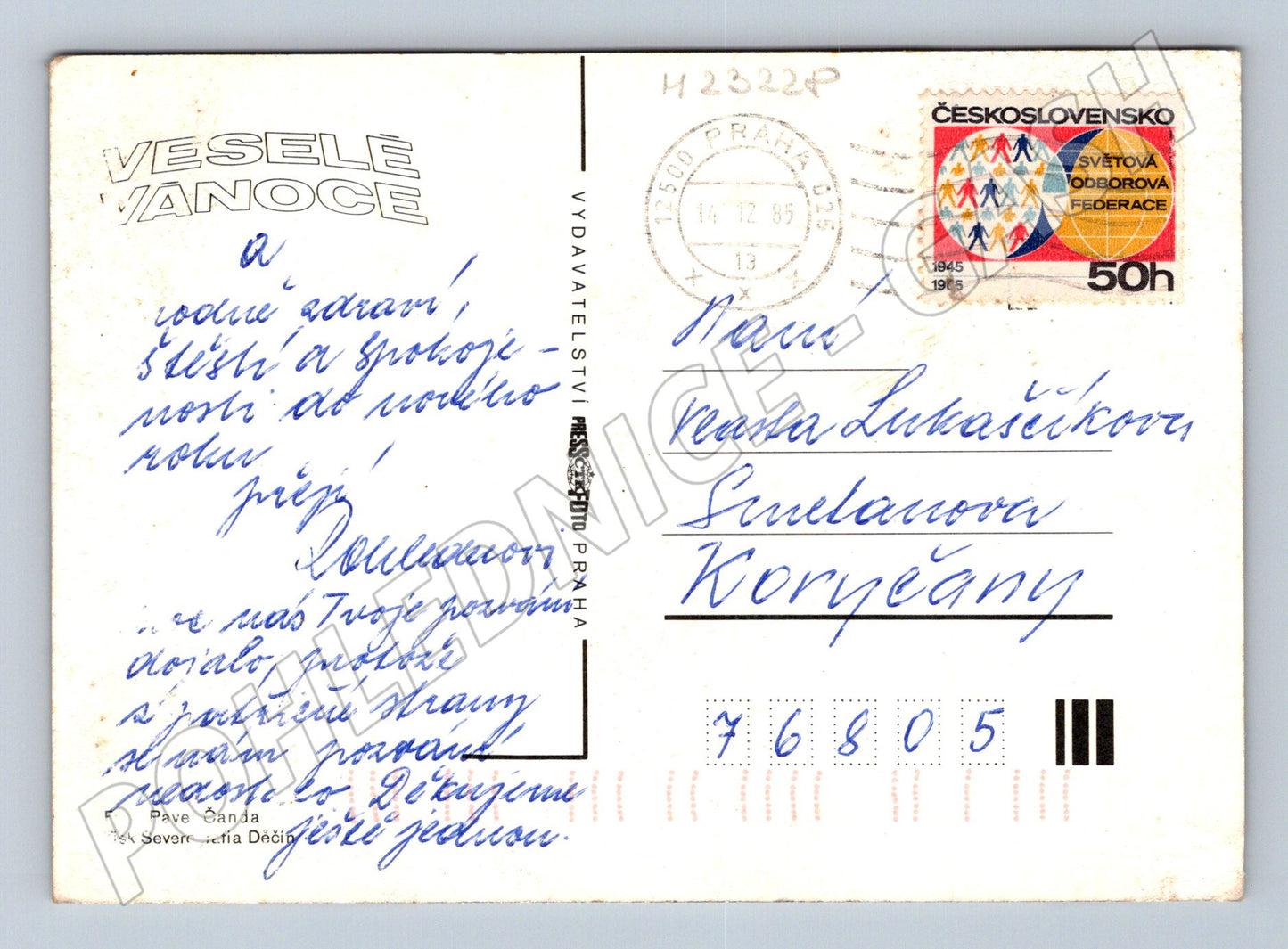 Pohlednice Vánoční zátiší svícen jablka 1985 (M23228)