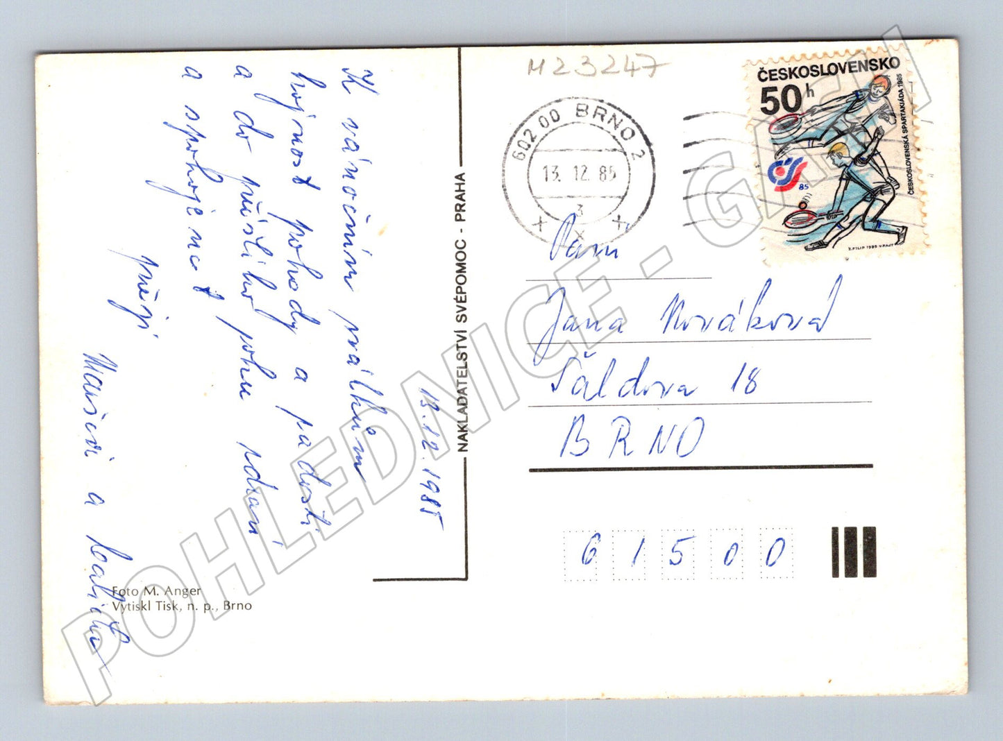 Pohlednice Vánoční motiv svíčky ozdoby 1985 (M23247)