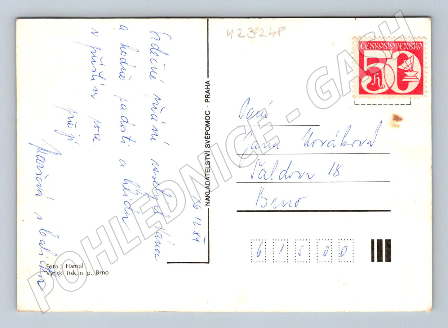 Pohlednice Vánoční motiv ořechy jablka 1989 (M23248)