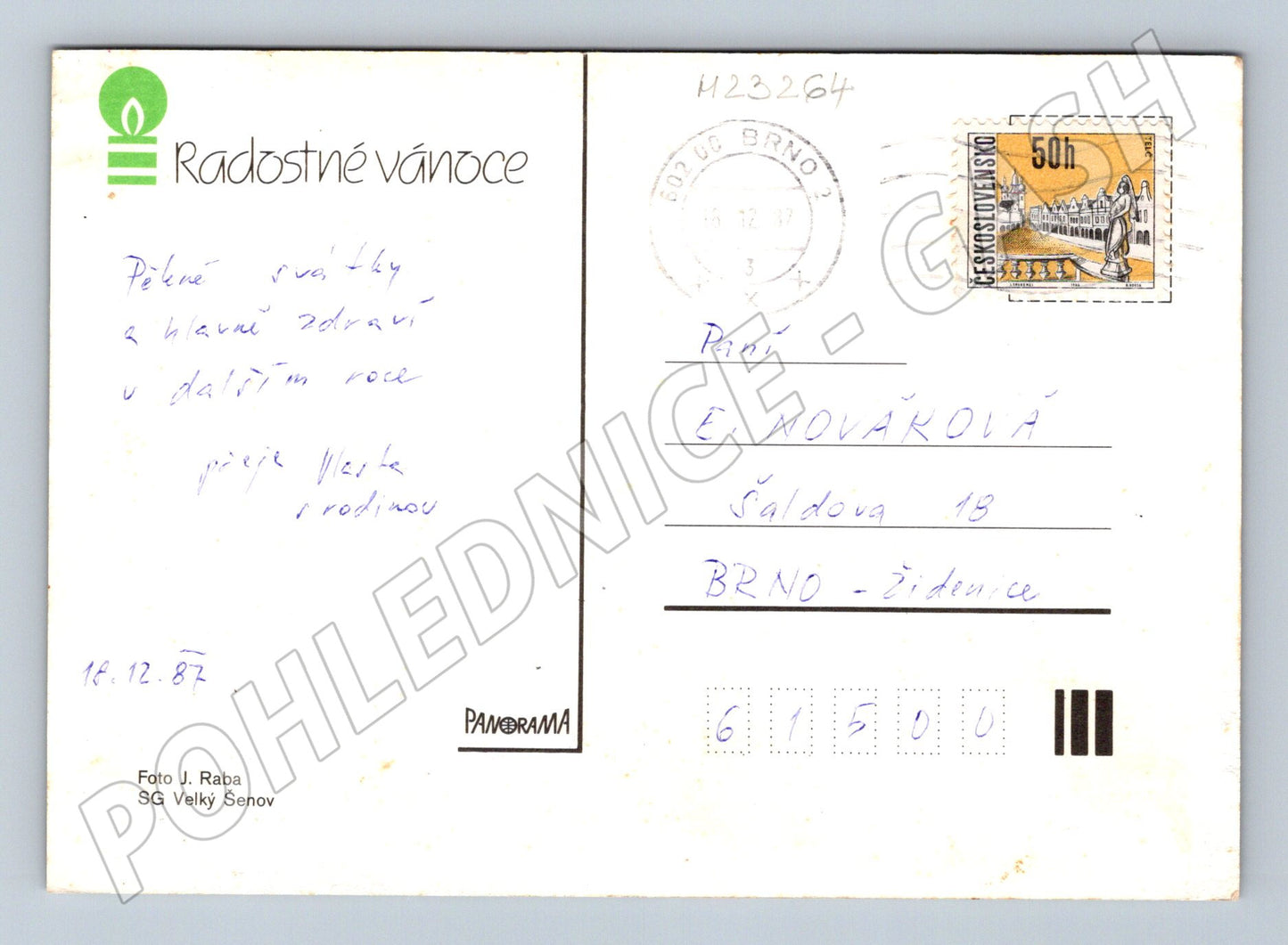 Pohlednice vánoční motiv svíčka a cukroví 1987 (M23264)