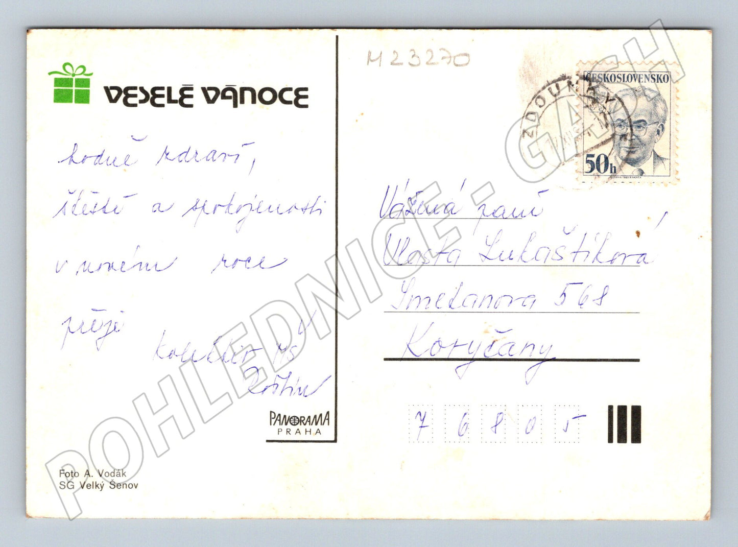 Pohlednice Vánoční motiv zvonky 1990 (M23270)