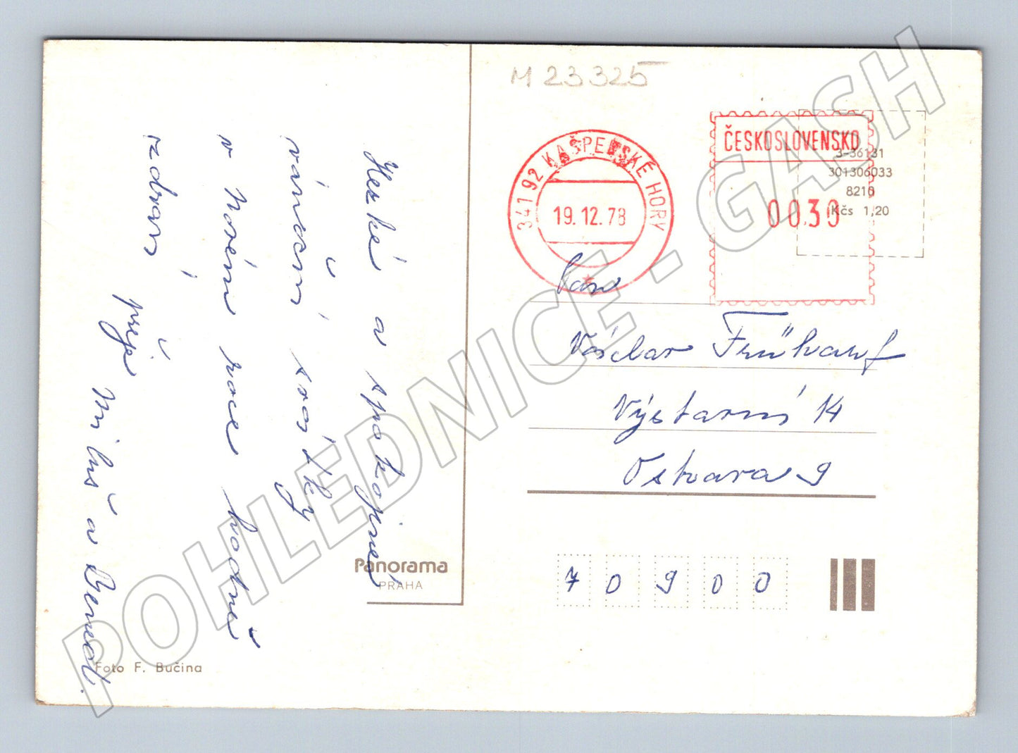 Pohlednice Veselé Vánoce jmelí zvonky 1973 (M23325)