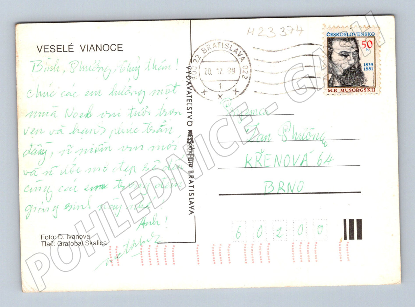 Pohlednice Slovensko vánoční svíčka 1989 (M23374)