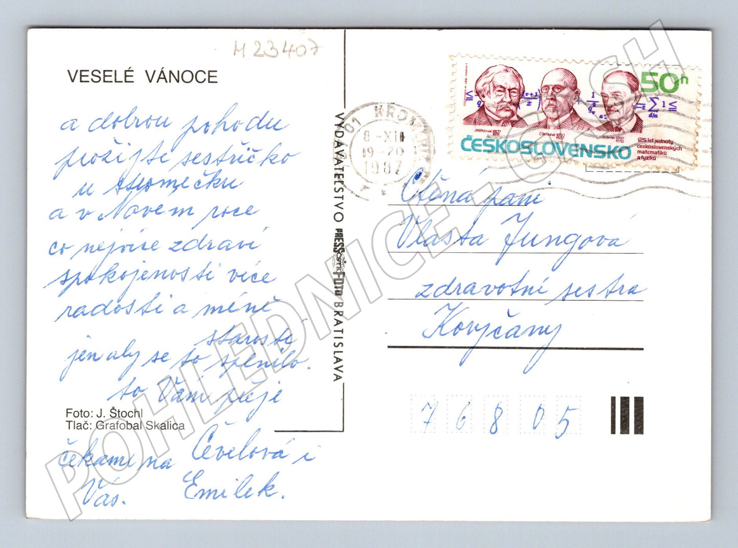 Pohlednice Vánoční zátiší s jablky a svíčkami 1987 (M23407)