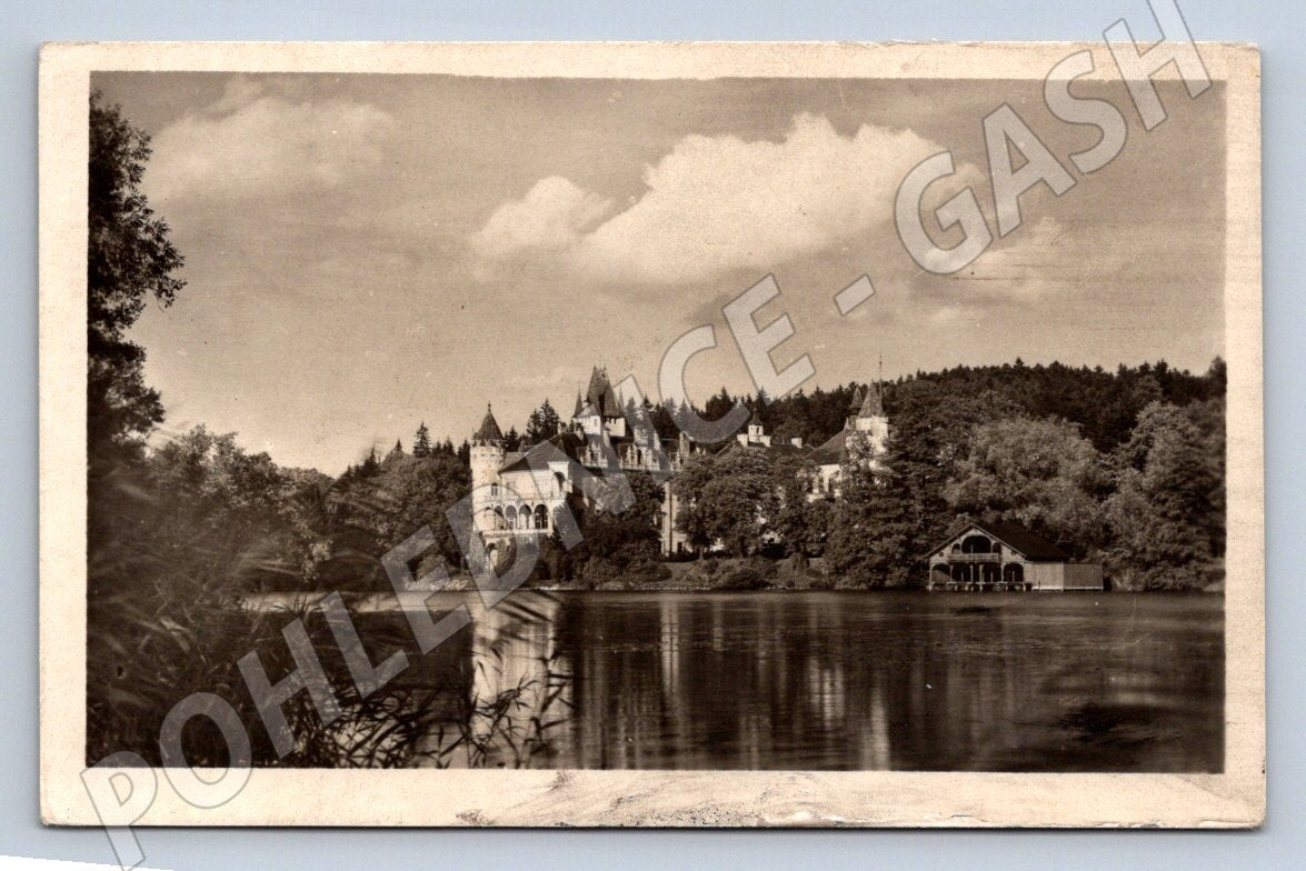Pohlednice Žinkovy zámek u rybníka 1951 (M2342)