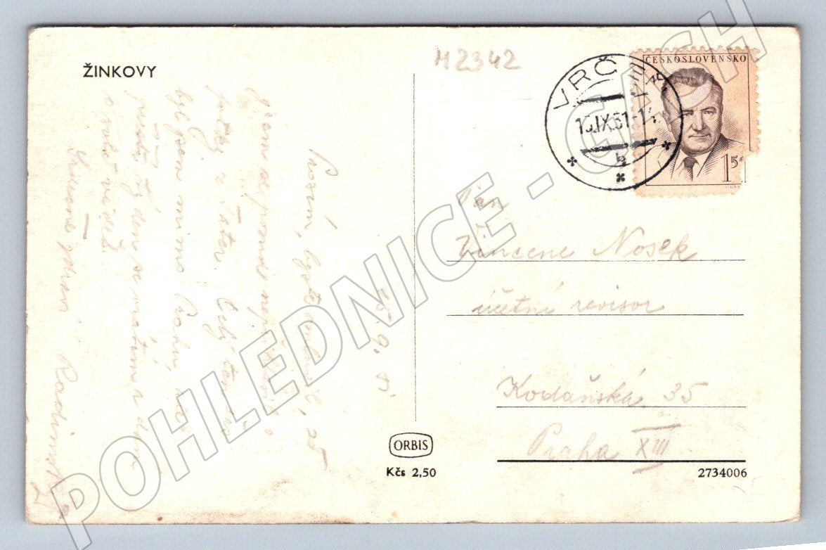 Pohlednice Žinkovy zámek u rybníka 1951 (M2342)
