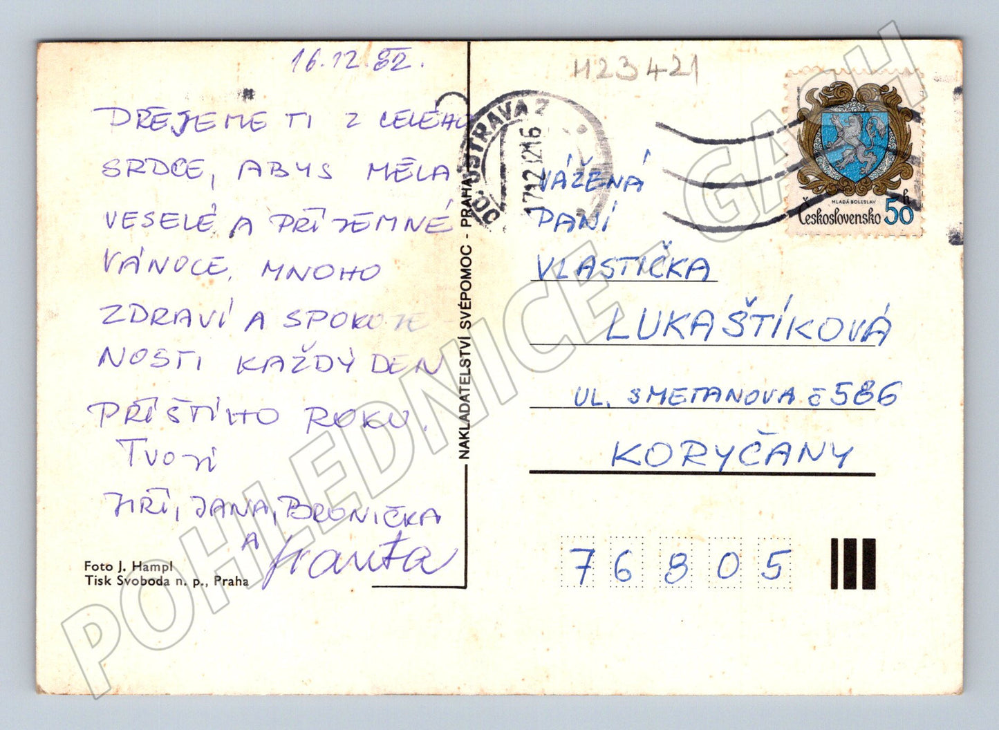 Pohlednice Radostné Vánoce zátiší 1982 (M23421)
