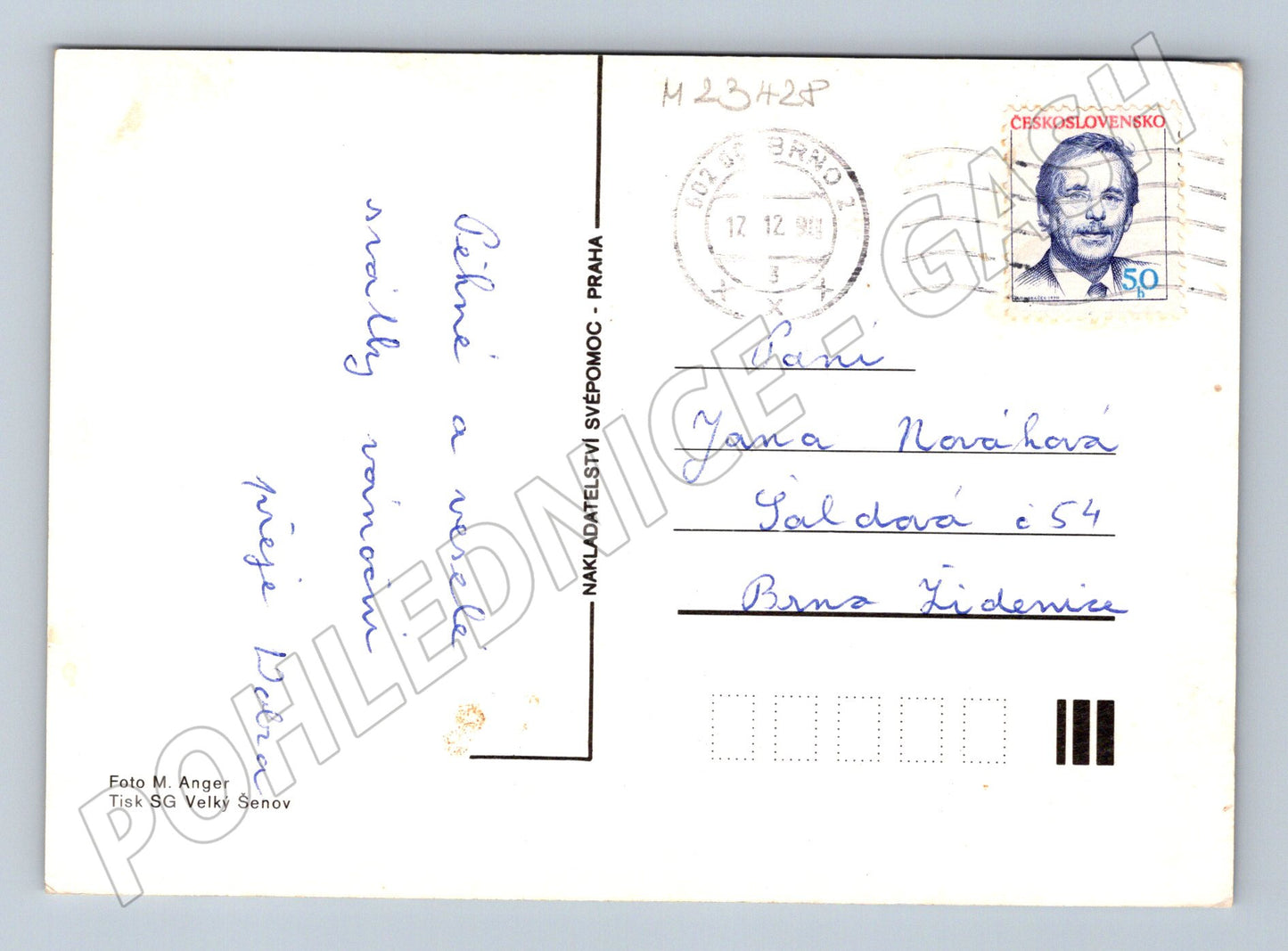 Pohlednice Zimní krajina se stavením 1991 (M23428)